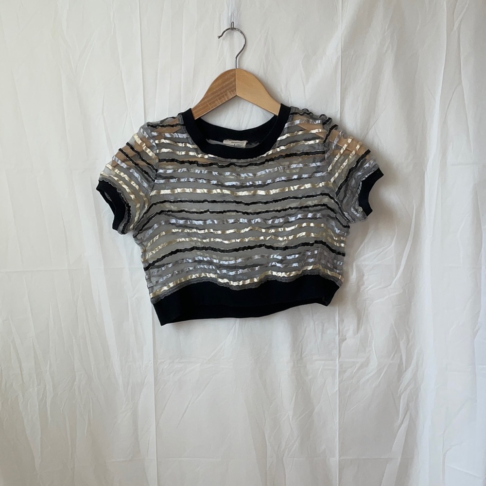 METALLIC STRIPED SHEER CROP TOP